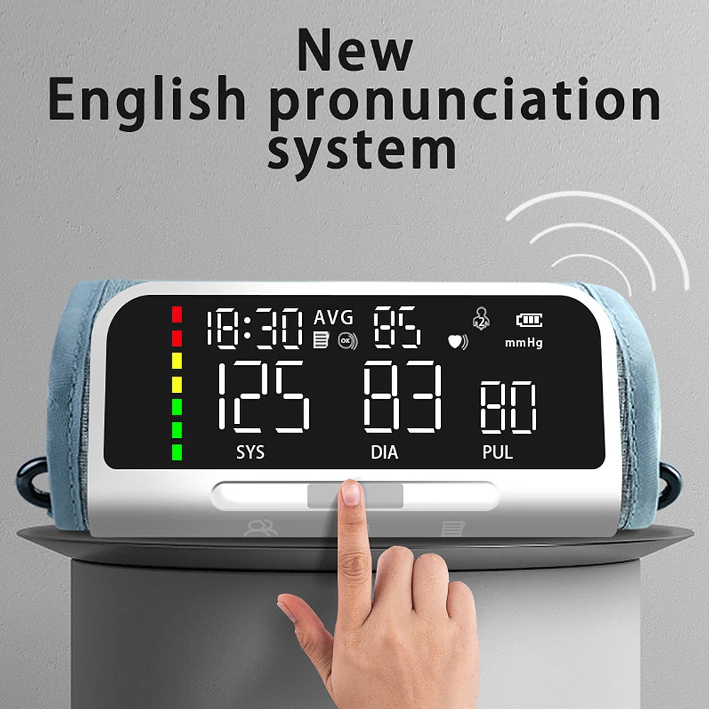Intelligent Voice Function Blood Pressure Monitor Full Arm Rechargeable Lithium Ion Battery Digital LCD Large Screen Sphygmomano
