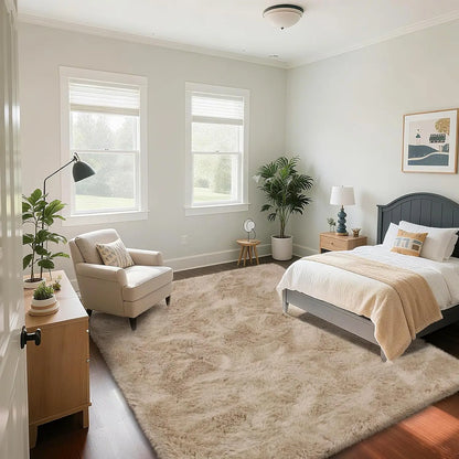 Fluffy Shag Area Rug, Beige, for Living Room, Bedroom, Anti-Skid Soft Home Decor