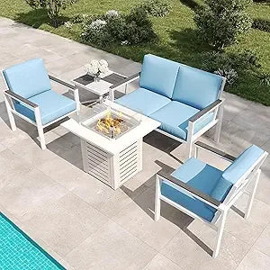 5-Piece Modern Patio Furniture Set with Fire Pit Table