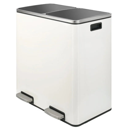 16 Gal Stainless Steel Kitchen Trash Can Dual Recycling Bin Garbage Can with Soft-Close Lid