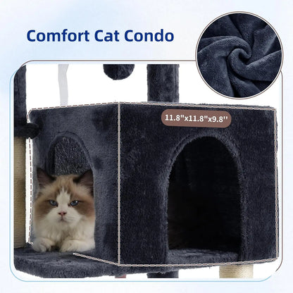 43.3 Inch Cat Tree Tower for Indoor Cats with Sturdy Steel Tube, Hammock, Condo, Scratching Post in Smoky Gray