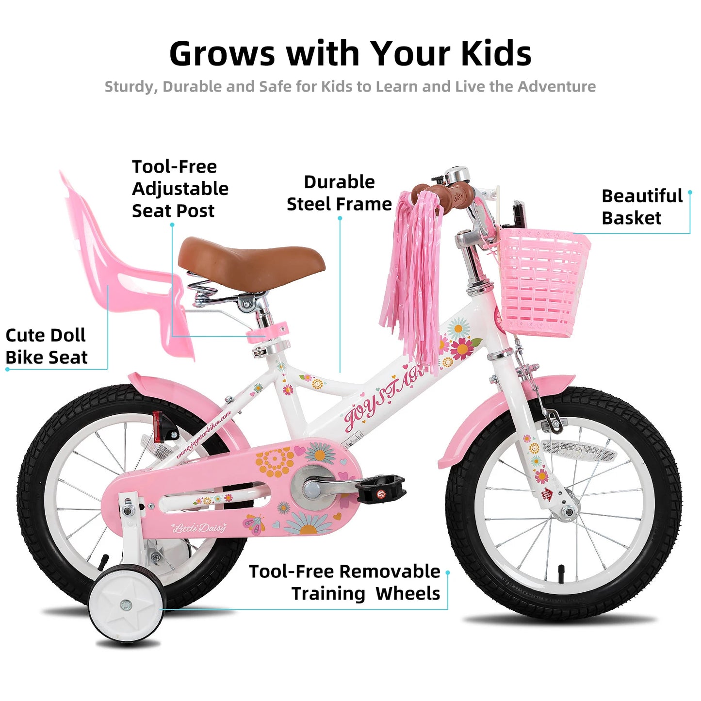Kids Bike for Ages 2-7 Years 12 14 16 Inch Girls Bikes with Doll Seat & Streamers, Boys Bike with Flag & Plate