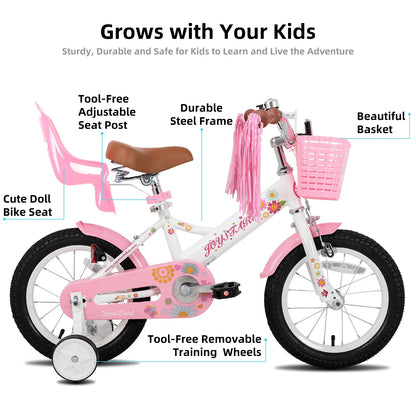 Kids Bike for Ages 2-7 Years 12 14 16 Inch Girls Bikes with Doll Seat & Streamers, Boys Bike with Flag & Plate