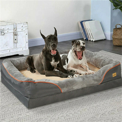 Jumbo Orthopedic Memory Foam Pet Sofa Couch, Waterproof Elevated Cushion Warm Bolster Couch, Removable Cover