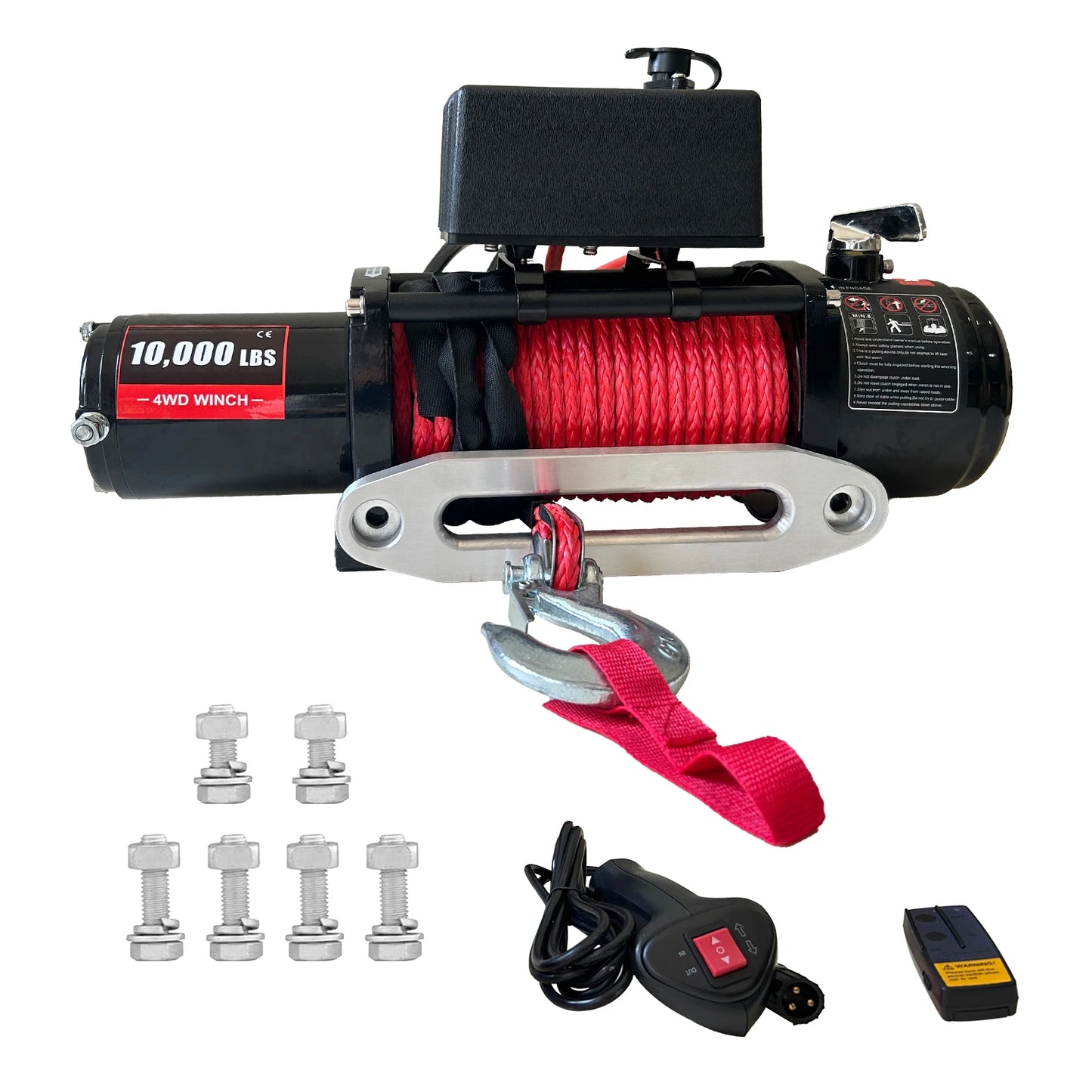 10000lbs 12V Power Electric Winch, IP67 85ft Red Synthetic Rope Truck Winch with Wireless Remote for Towing UTV Off Road Vehicle
