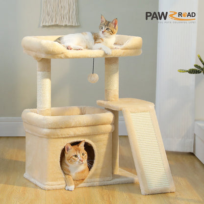 Small Cat Tower with Scratching Post and Pad, Wide Top Perch, Cat Toy