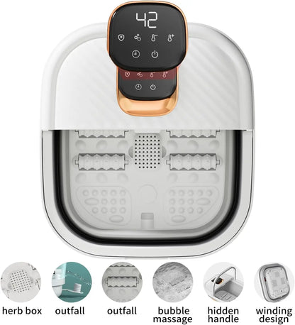 Foldable Foot Spa with Heat & Massage Rollers, Adjustable Temperature Control Touchscreen for Home Relaxation
