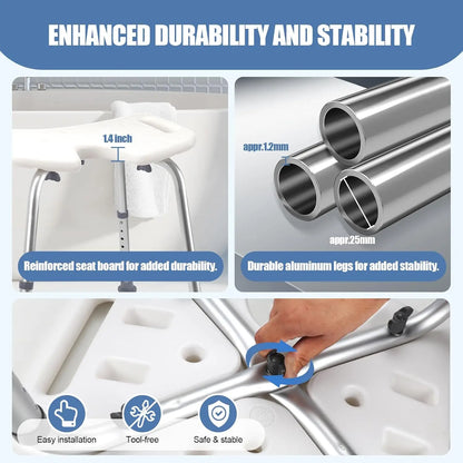 Adjustable U-Shaped Shower Chair with Open Seat, Non-Slip Bath Stool for Adults & Elderly