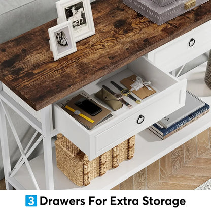 70.8" Console Table with 3 Drawers, Farmhouse Entryway Table with Storage Shelf, Narrow Long Sofa Foyer Table for Entryway