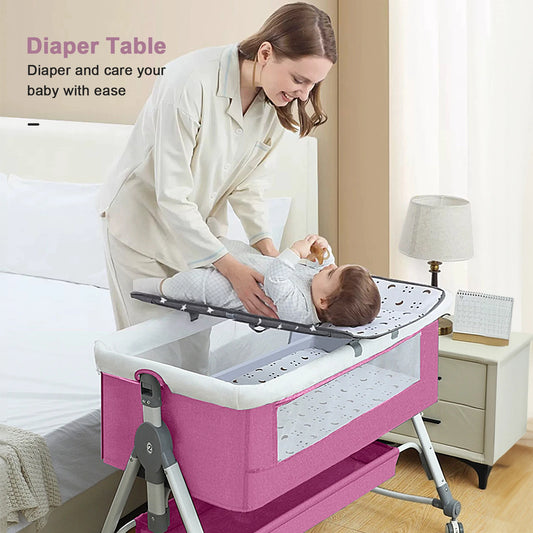 Foldable, Portable Baby Bassinet And Height Adjustable 3 in 1 Bedside Sleeper with Wheels And Mosquito Net