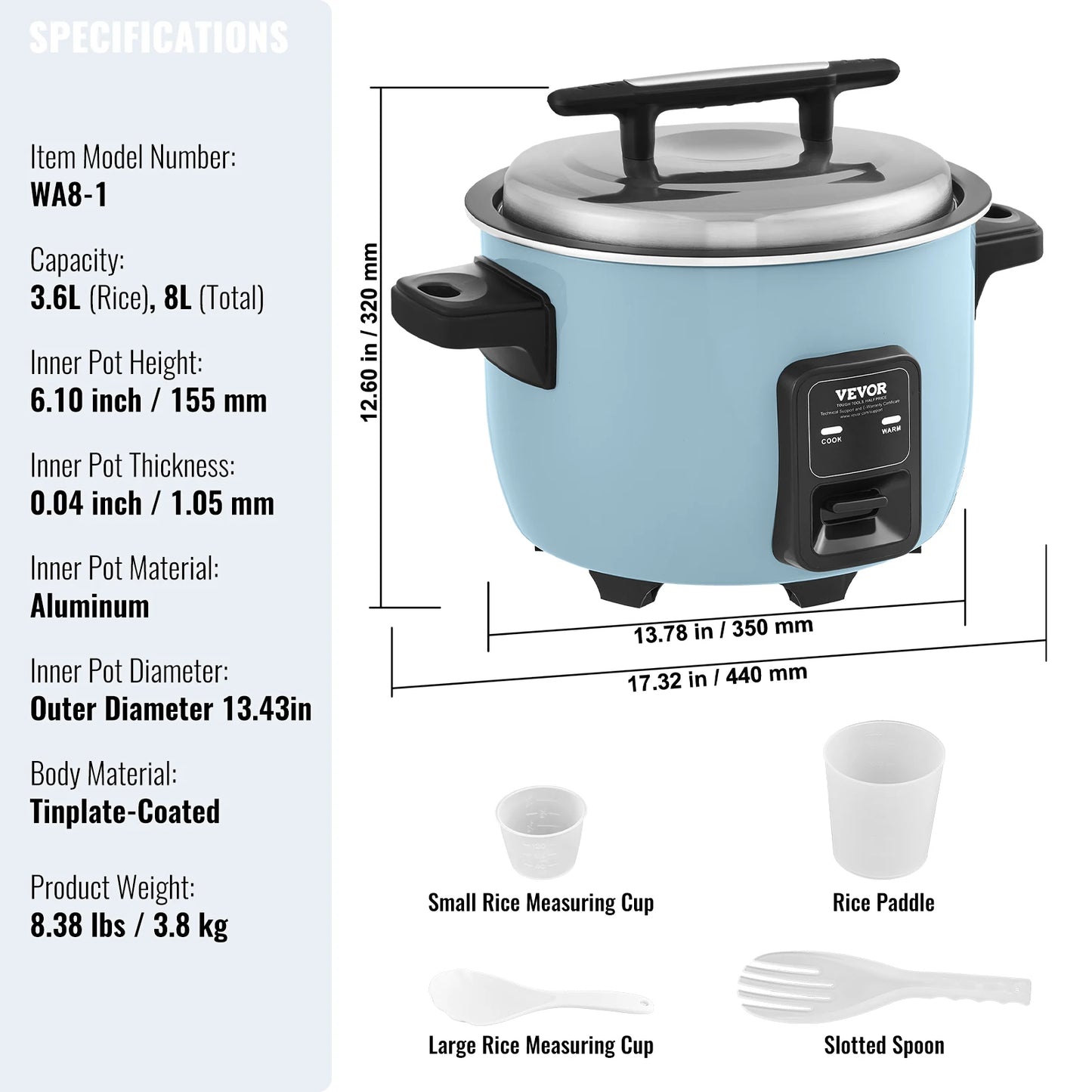 Rice Fast Cooker 40-Cup Rice Cooker 8.45 Qt / 8 Liter capacity and Warmer with Nonstick Inner Pot