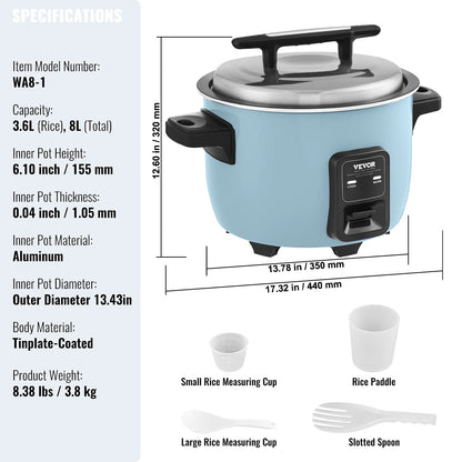 Rice Fast Cooker 40-Cup Rice Cooker 8.45 Qt / 8 Liter capacity and Warmer with Nonstick Inner Pot