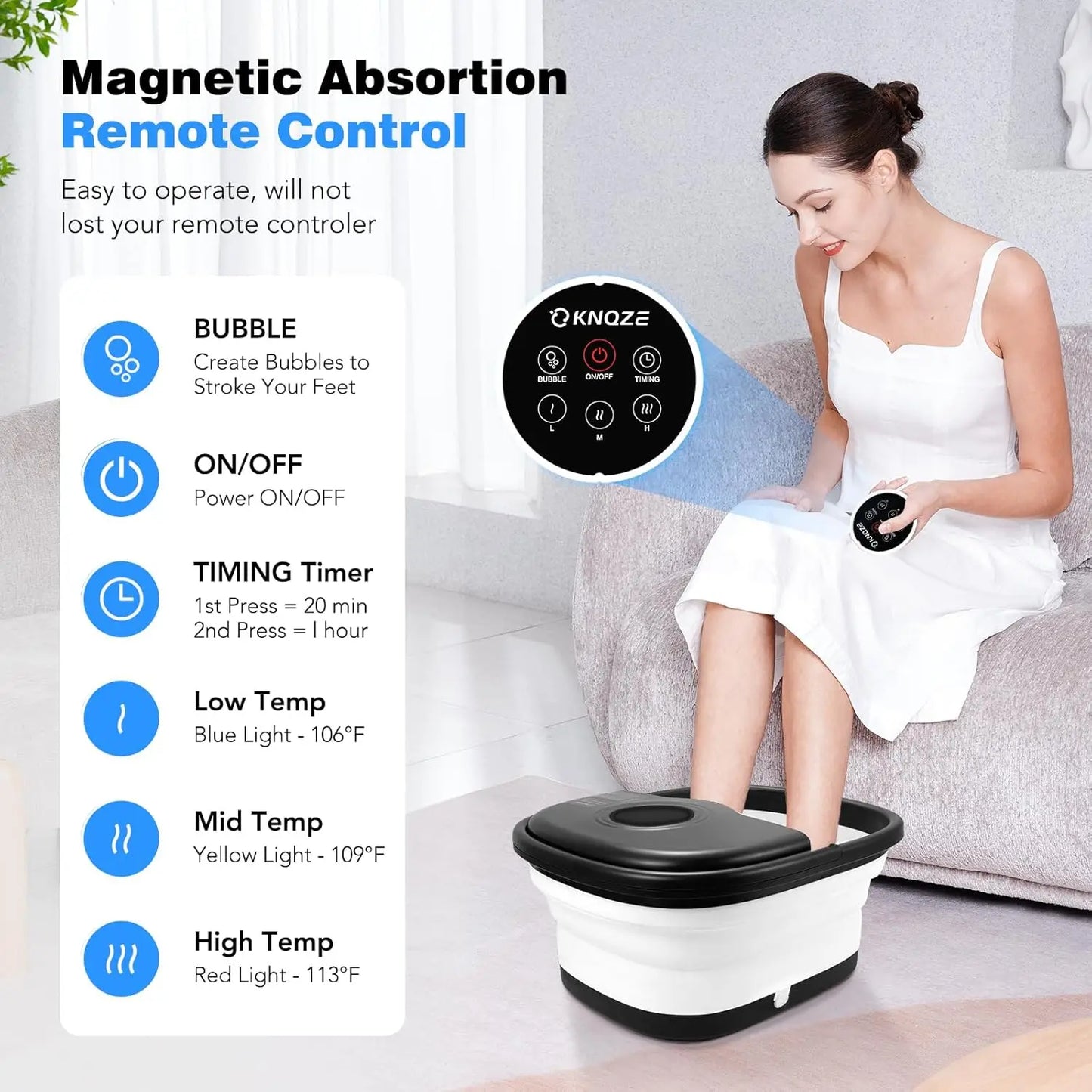 Collapsible Foot Spa with Heat, Remote Control, Bubbles, Massage Rollers, Timer for Relaxing Tired Feet