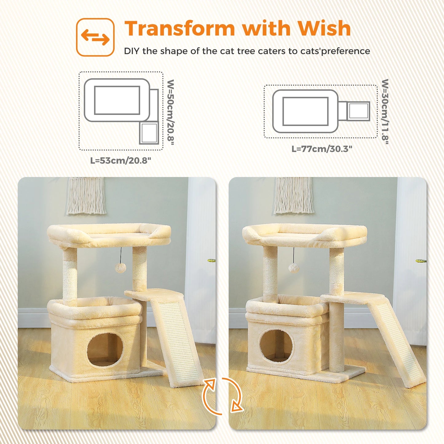 Small Cat Tower with Scratching Post and Pad, Wide Top Perch, Cat Toy