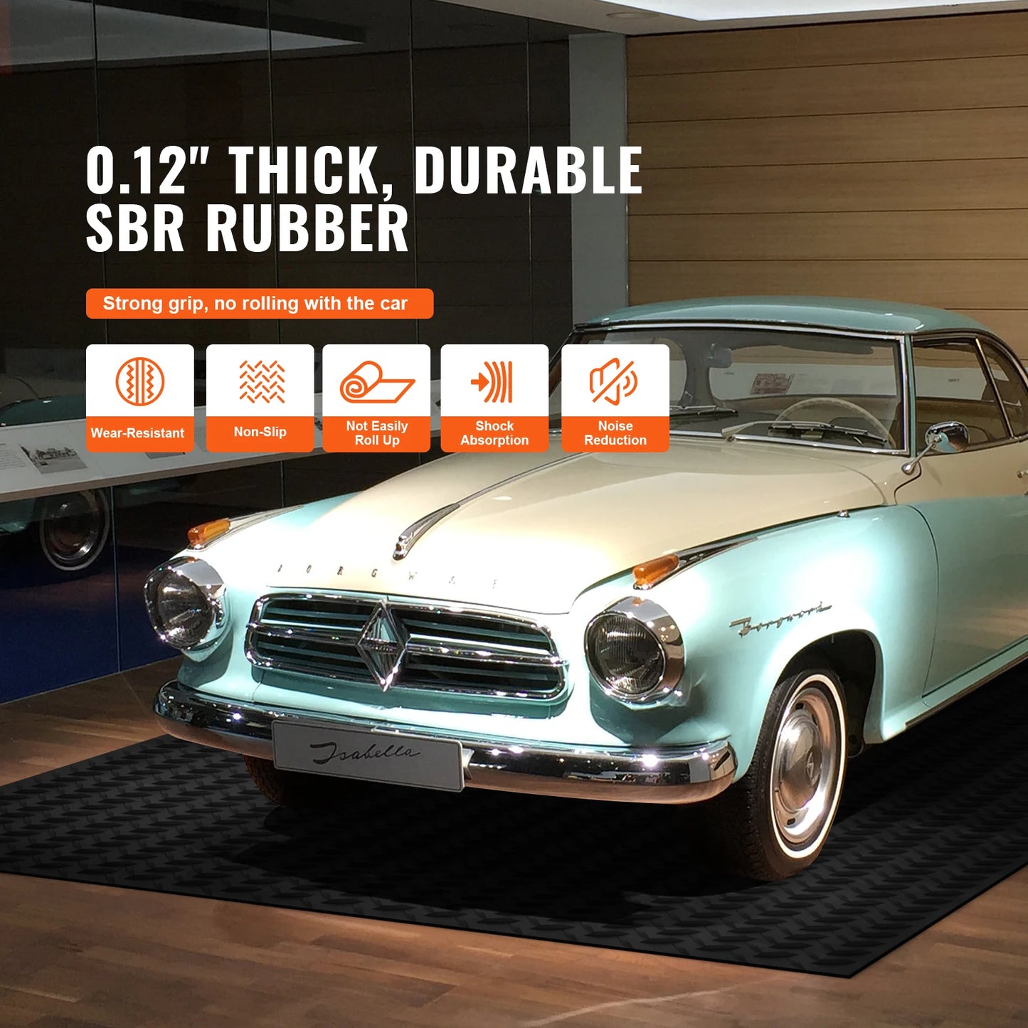 Diamond-Plate Rubber Flooring Roll 4 x 6/8/10/15 ft SBR Rubber Garage Floor Mat Easy to Clean for Under Cars Garage Gym