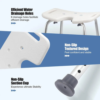 Adjustable U-Shaped Shower Chair with Open Seat, Non-Slip Bath Stool for Adults & Elderly