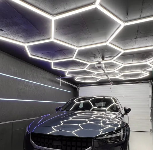 Hexagon LED Garage Light 6500K Honeycomb Ceiling LED Tube Lighting for Car Detailing Shop Light for Barbershop Gym Car Wash Room