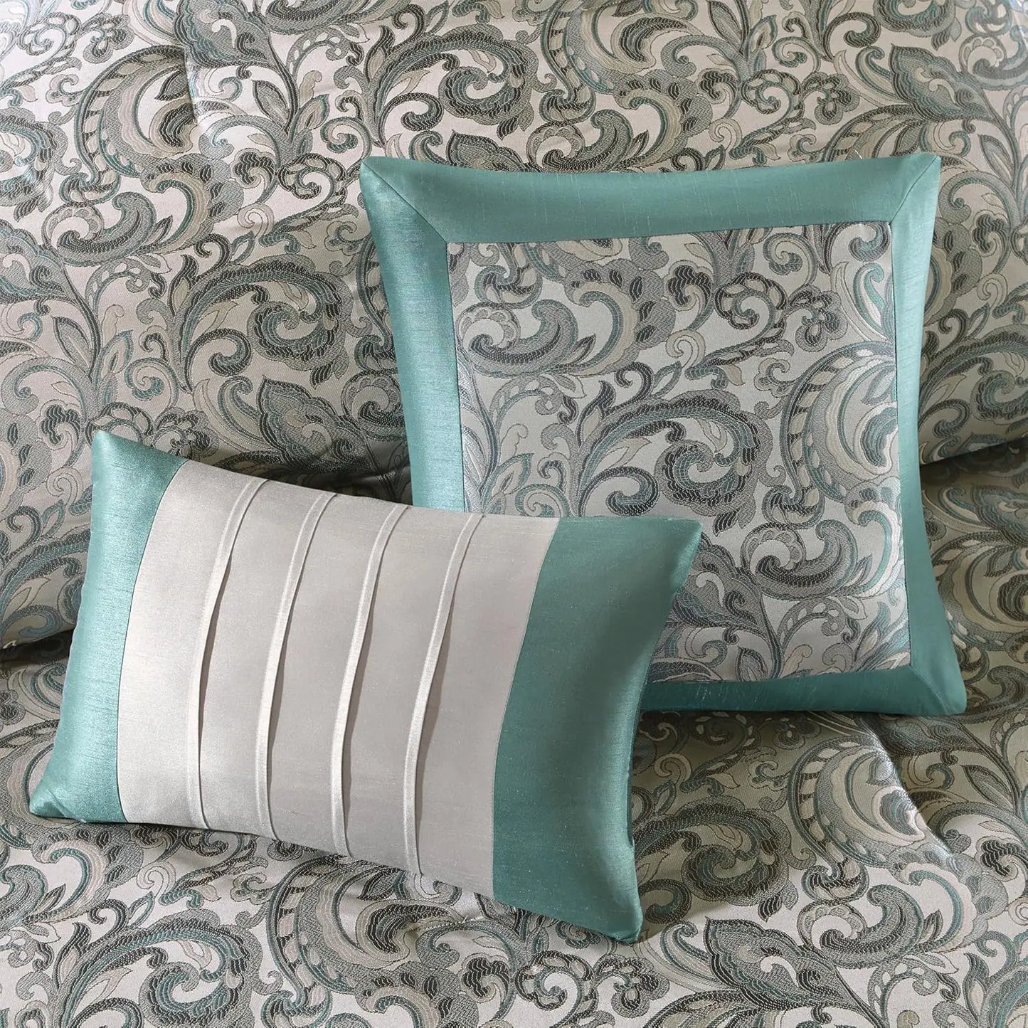 24-Piece  Comforter Set with Matching Curtains, Hypoallergenic King Size Teal Bedding