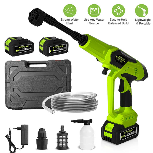 200W Cordless High Pressure Car Washer Spray Water Gun Home Car Washing Machine with 10-Section Single Battery Carrying Case