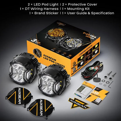 AUXBEAM 3 Inch 108W LED Pod Lights Driving Lights LED Side Shooter Pod Lights with Amber DRL for ATV UTV SUV Off Road