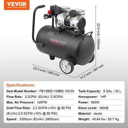 Air Compressor 750W/1450W/3000W Oil Free Air Compressor Quiet Portable Compressor Pump for Auto Repair Tire Inflation