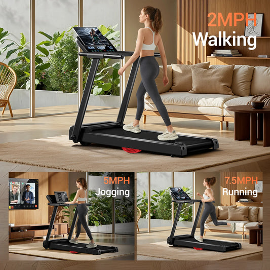 Foldable Home Treadmill 3.0 HP, 300LB Capacity, HR Monitor & Dual Shock Absorption, Cup/Phone Holder, Brushless Quiet Design