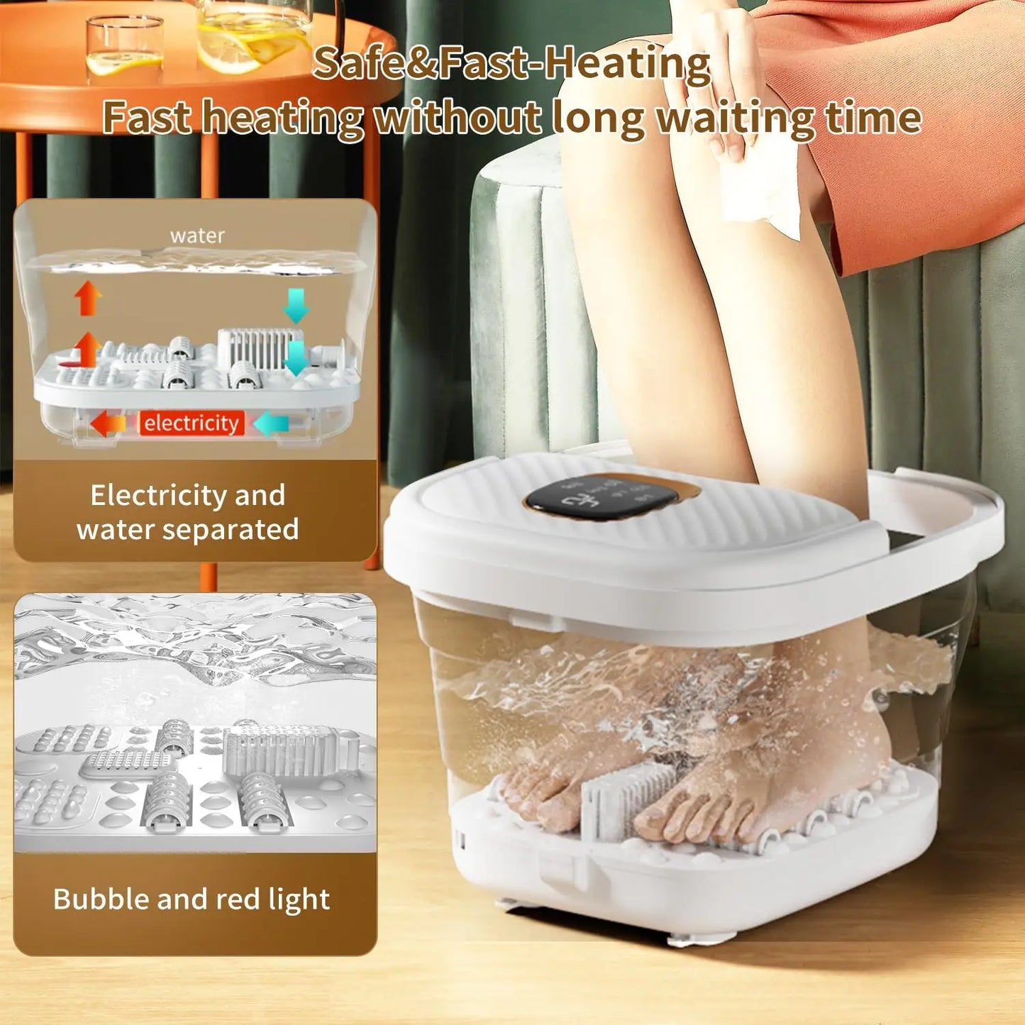 Foldable Foot Spa with Heat & Massage Rollers, Adjustable Temperature Control Touchscreen for Home Relaxation