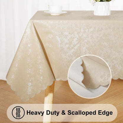 Rectangle, Waterproof Heavy Duty Vinyl Tablecloth, Wipeable Washable Table Cover for Kitchen and Dining Room, Beige,