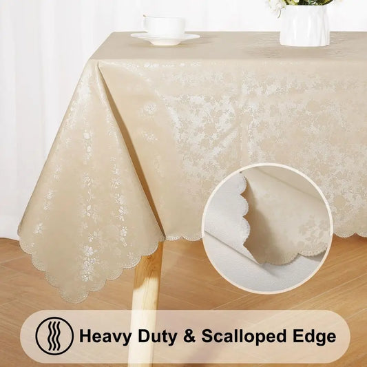 Rectangle, Waterproof Heavy Duty Vinyl Tablecloth, Wipeable Washable Table Cover for Kitchen and Dining Room, Beige,