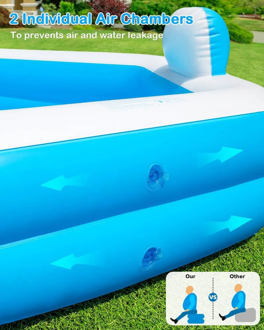Oversized Outdoor Inflatable Pool for Adults 77 x 71 x 22 Large with Pump