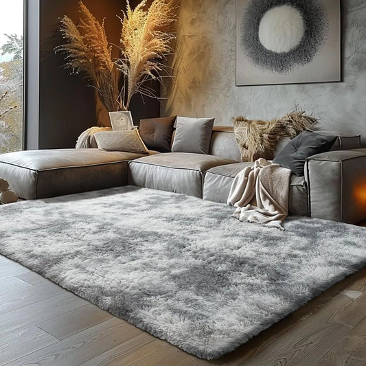 Ultra Soft Fluffy Shag Area Rug, 8x10 Tie-Dye Grey, Non-Slip Carpet