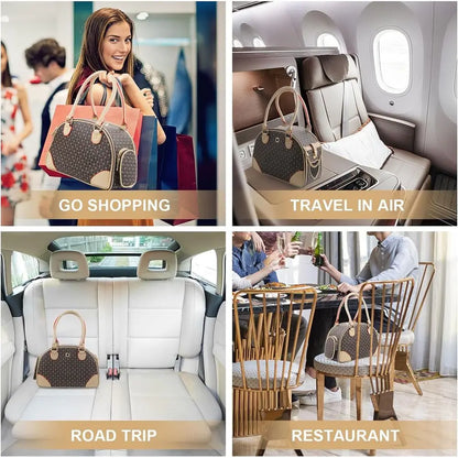 Fashion Dog Carrier PU Leather Dog Handbag Dog Purse Cat Tote Bag Pet Cat Dog Hiking Bag, Brown, Small 38 * 23 * 17cm