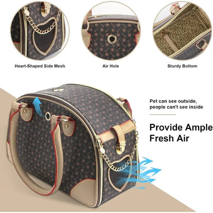 Fashion Dog Carrier PU Leather Dog Handbag Dog Purse Cat Tote Bag Pet Cat Dog Hiking Bag, Brown, Small 38 * 23 * 17cm