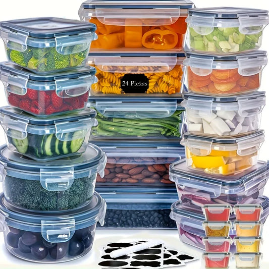 48Pcs Food Storage Set - 24 Airtight Containers & Lids with Labels for Pantry, Travel, Kitchen Organization