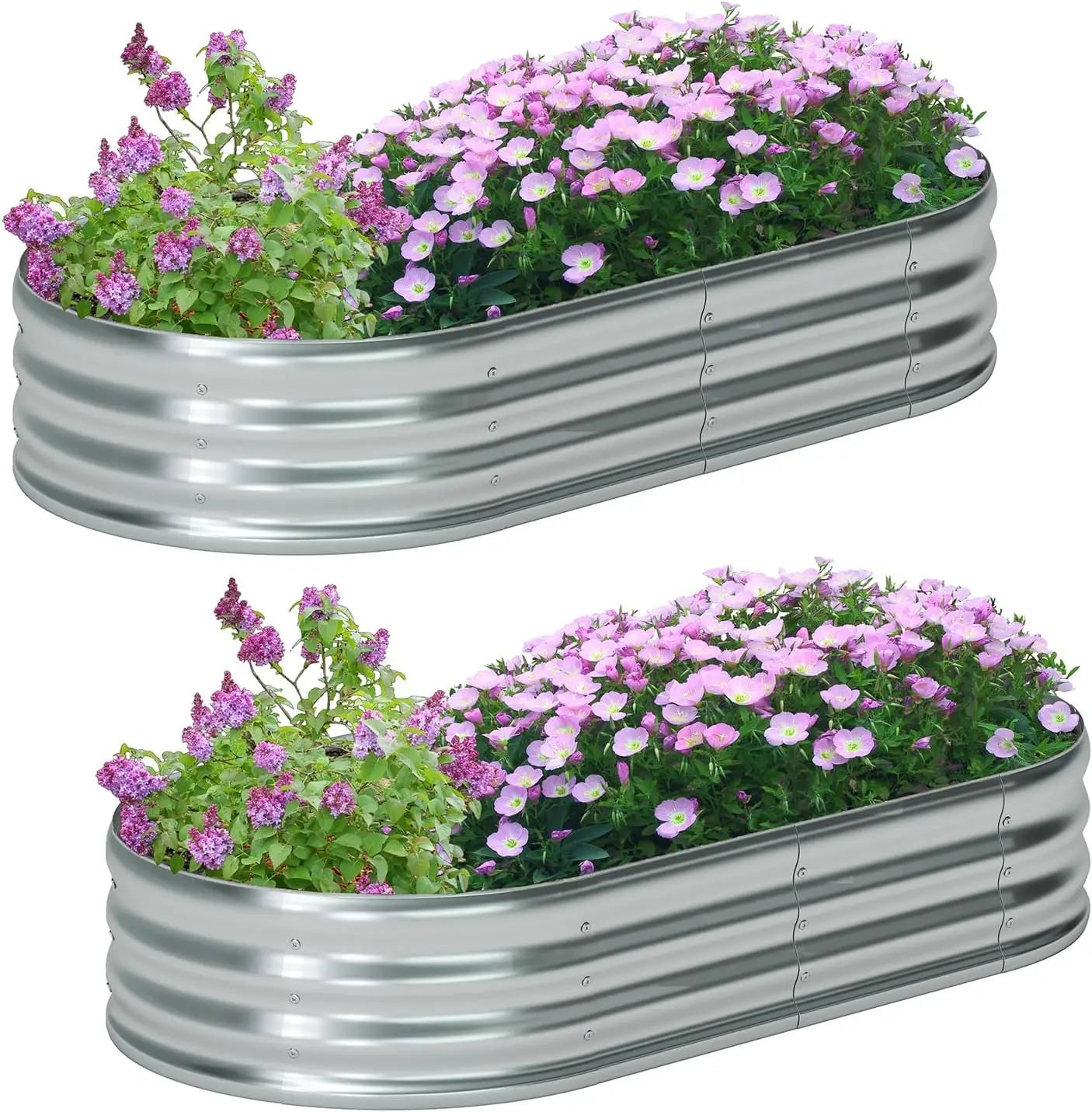2-Pack Metal Oval Raised Garden Bed, 6x3x1FT Outdoor Planter Box for Vegetables, Easy Assembly & Durable
