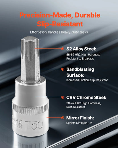 Torx Bit Socket and External Torx Socket Set 60-Piece T6-T70 TT6-TT70 TP8-TP60 E4-E24 S2 Alloy Steel and Cr-V Steel