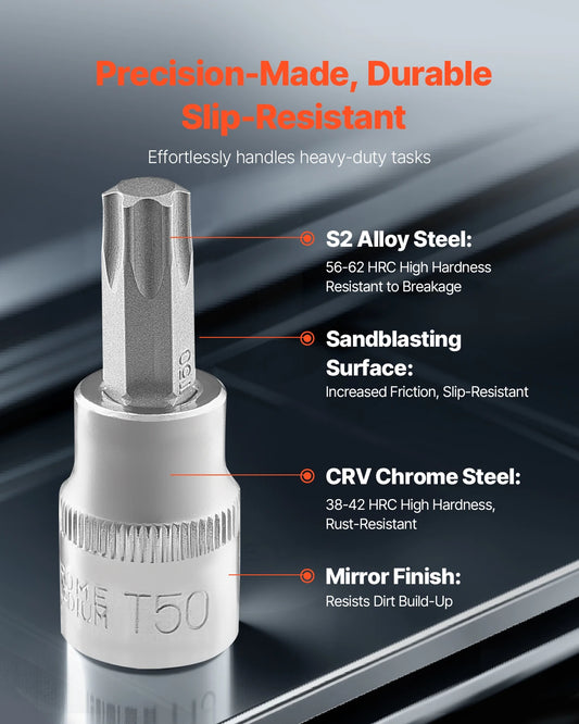 Torx Bit Socket and External Torx Socket Set 60-Piece T6-T70 TT6-TT70 TP8-TP60 E4-E24 S2 Alloy Steel and Cr-V Steel