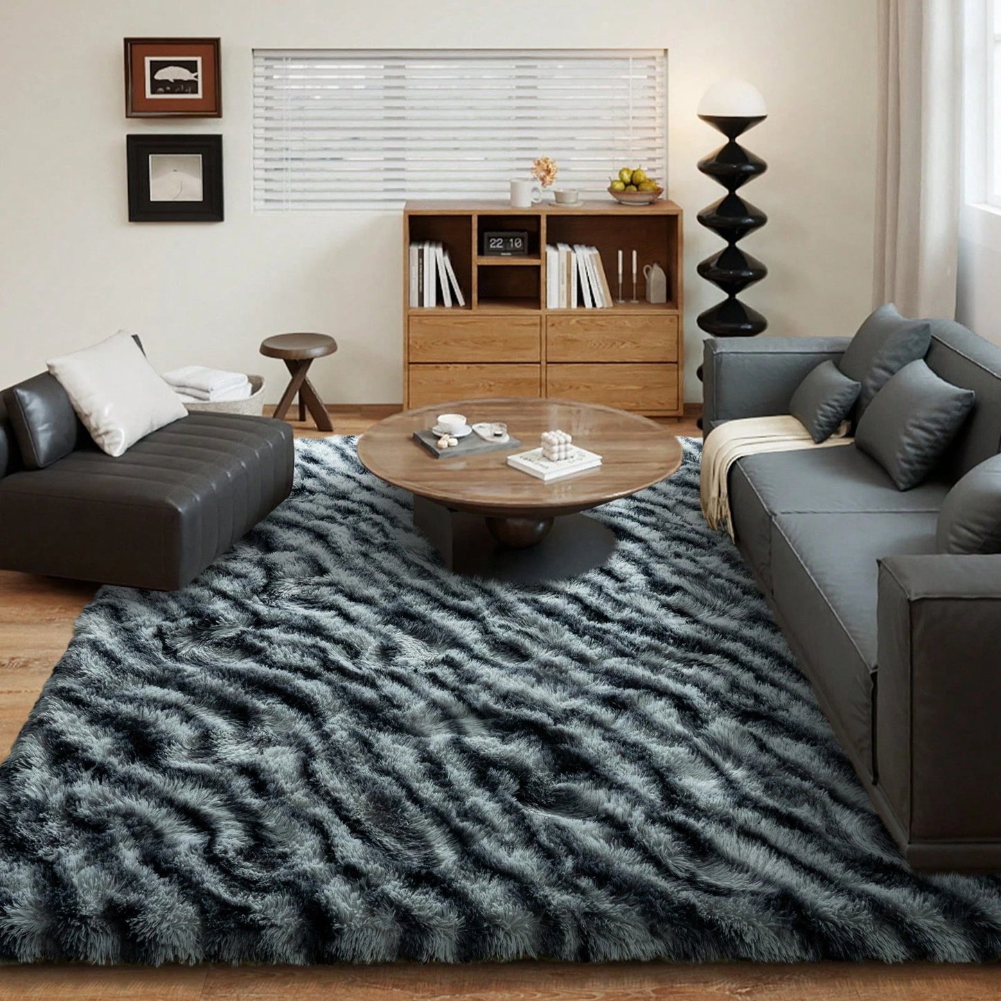 Fluffy Long Shag Zebra Print Rug, Large Area Rug, Super Soft