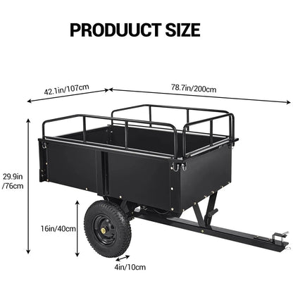 Heavy Duty ATV Trailer 750LBS Capacity Dump Cart With Removable Railing For Tractor Lawn Mower UTV