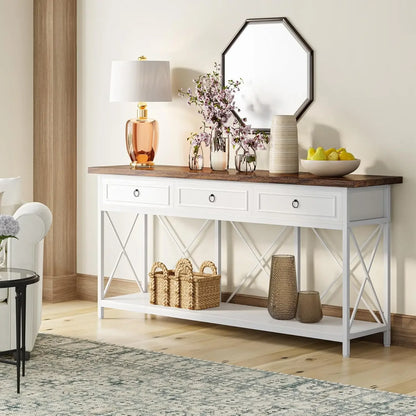 70.8" Console Table with 3 Drawers, Farmhouse Entryway Table with Storage Shelf, Narrow Long Sofa Foyer Table for Entryway