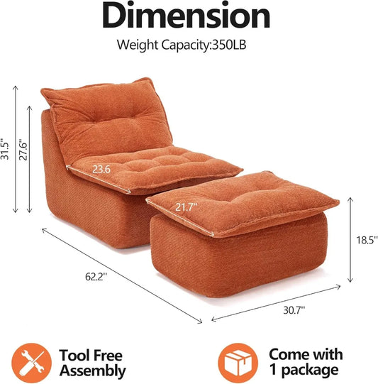 Cozy Chaise Lounge Chair with Ottoman -   (Orange)