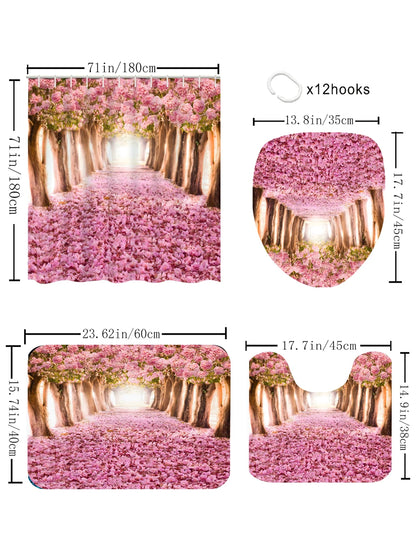 Pink Forest Bathroom Four-piece Set - Waterproof Shower Curtain, complete bathroom kit
