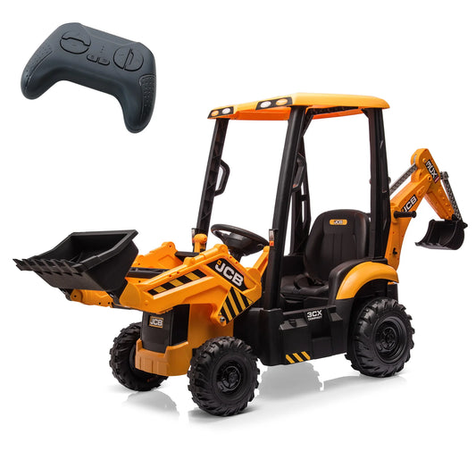 4 in 1 Ride on Excavator & Bulldozer, 12V Kids Electric Vehicle w/ Remote Control, Front Loader, Digger, Excavator Ride on Toys