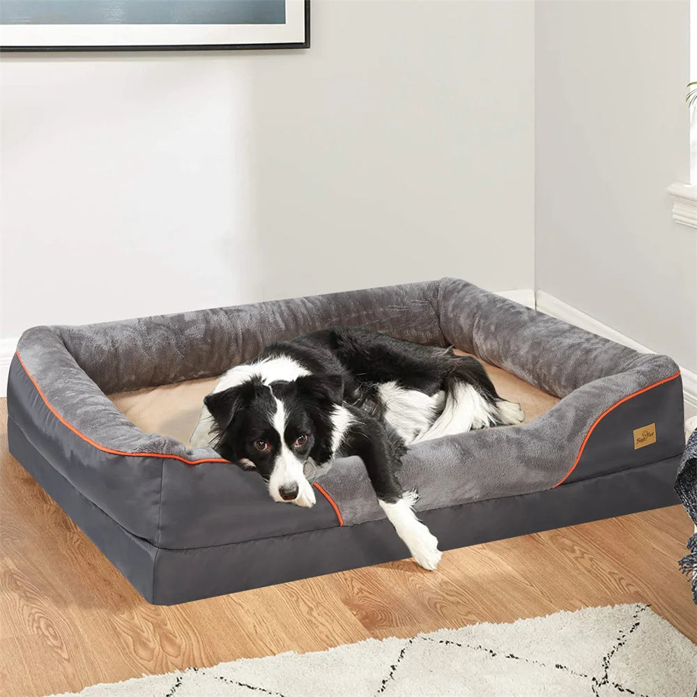 Jumbo Orthopedic Memory Foam Pet Sofa Couch, Waterproof Elevated Cushion Warm Bolster Couch, Removable Cover