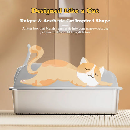 Stainless Steel Cat Litter Box With Lid, XL Metal For Big Cats, Never Absorbs Odors, Non-Sticky, Easy Clean, Anti-Urine Leakage