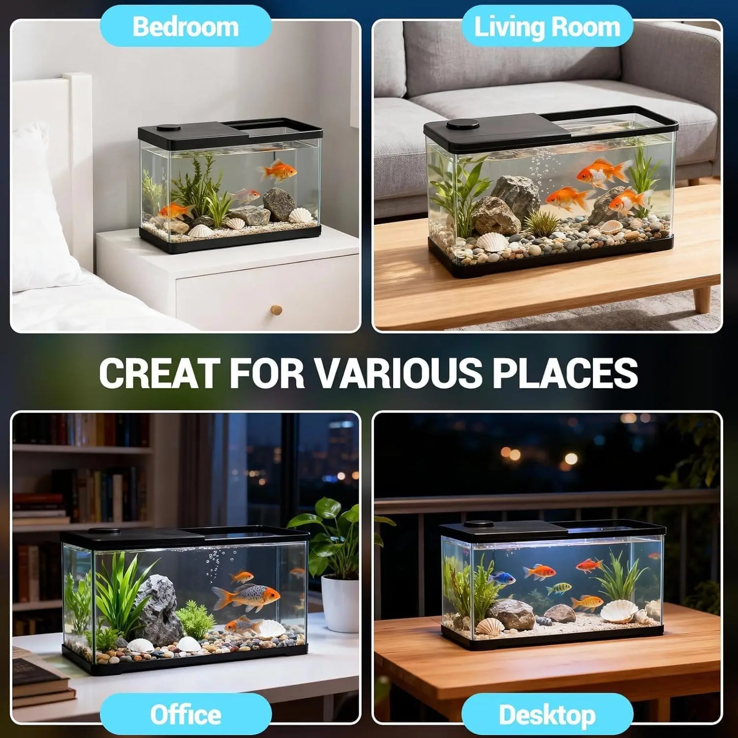 13-Gallon Aquarium Kit – Complete Fish Tank with LED Light & Lid for Goldfish, Betta & Shrimp