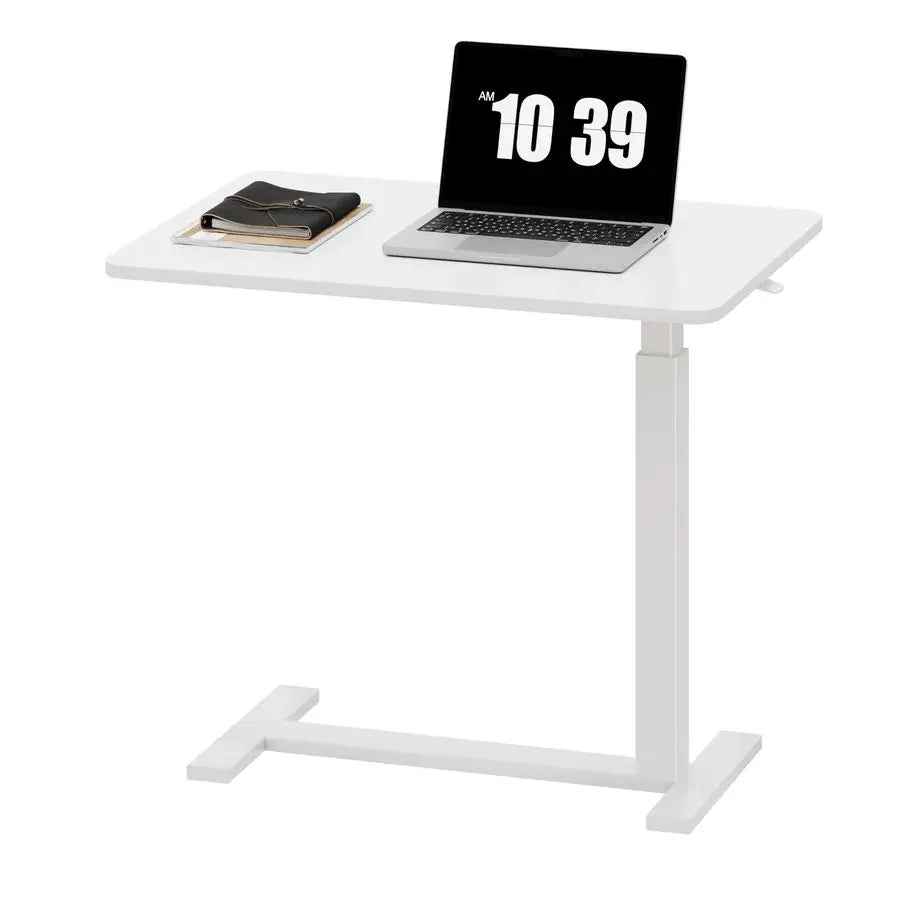Overbed Bedside Table with Wheels, Adjustable Hospital Home Use Bed Rolling Laptop Table, Mobile Standing Desk, White