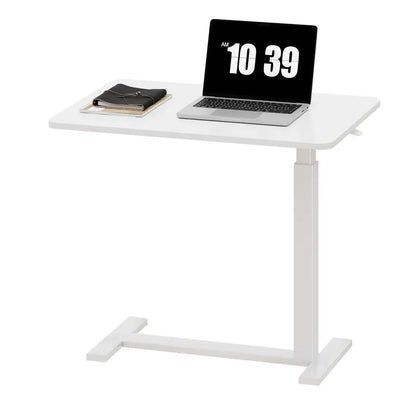 Overbed Bedside Table with Wheels, Adjustable Hospital Home Use Bed Rolling Laptop Table, Mobile Standing Desk, White