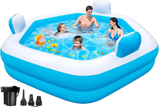 Oversized Outdoor Inflatable Pool for Adults 77 x 71 x 22 Large with Pump