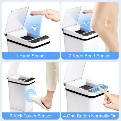 2 Pack 12L Bathroom Automatic Trash Cans Touchless Motion Sensor Slim with Lid for Bathroom Bedroom Living Room Office White